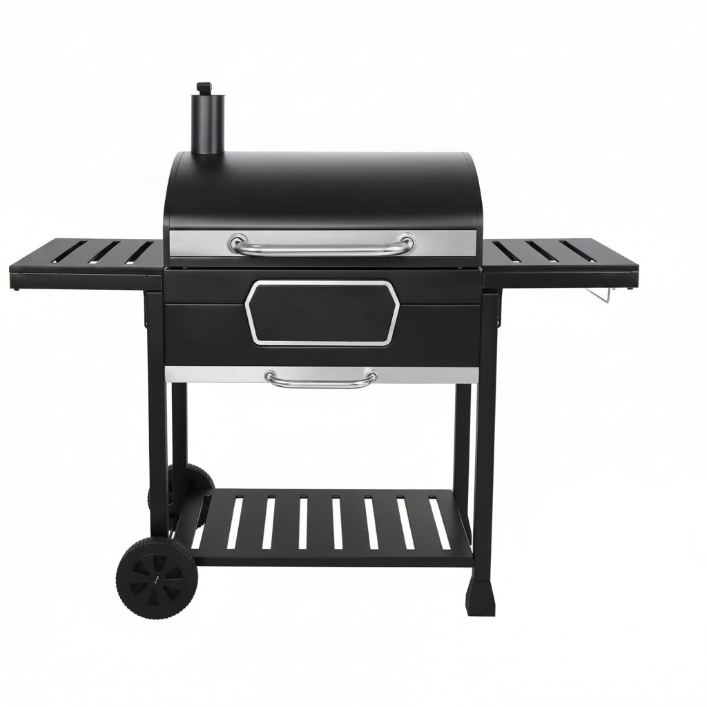 30 In. Charcoal Grill with Cover, BBQ Smoker Picnic Camping Patio Backyard Cooking in Black