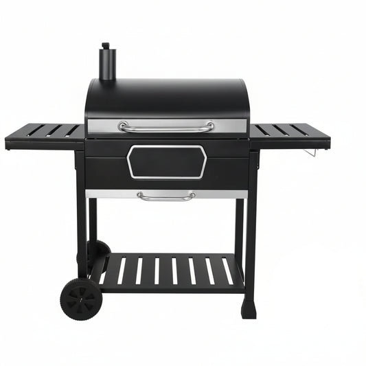 30 In. Charcoal Grill with Cover, BBQ Smoker Picnic Camping Patio Backyard Cooking in Black