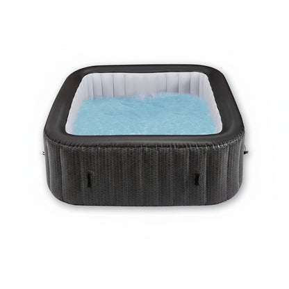 73" 4-6 Person Inflatable Hot Tub Outdoor Square Spa Pool Built in Heater Pump, 130 Massage Jets, Black