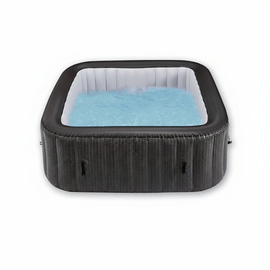 73" 4-6 Person Inflatable Hot Tub Outdoor Square Spa Pool Built in Heater Pump, 130 Massage Jets, Black