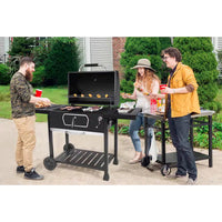 30 In. Charcoal Grill with Cover, BBQ Smoker Picnic Camping Patio Backyard Cooking in Black