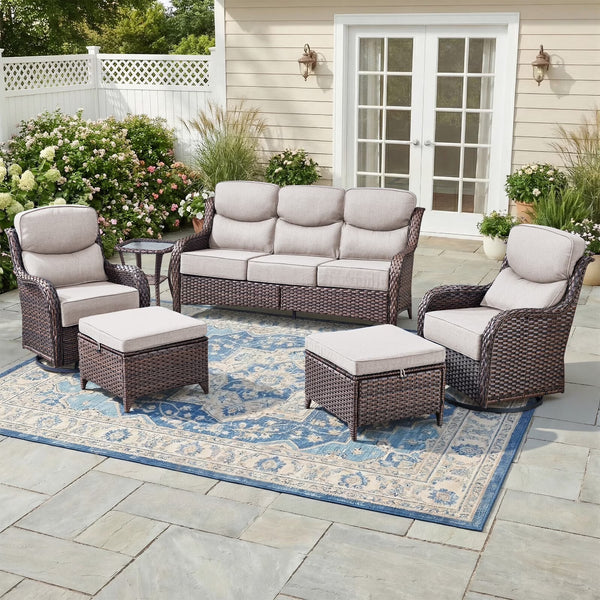 Outdoor Patio Furniture Set Designed for Entertaining, Swivel Rocker Chairs, 6-Inch Cushions, Coffee Table