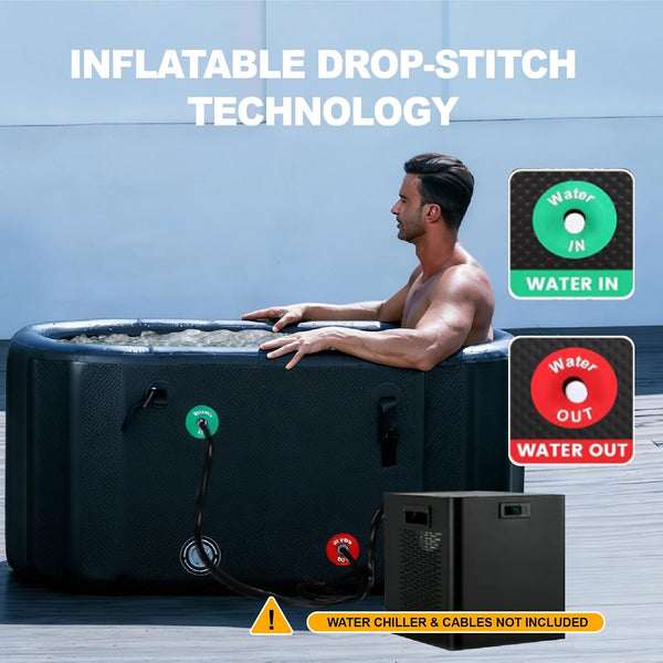 Inflatable Ice Bath Tub Designed for Cold Recovery, 180 Gallon Capacity, Insulated Lid, Drainage System
