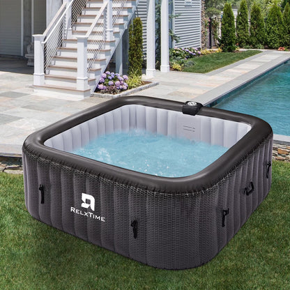 73" 4-6 Person Inflatable Hot Tub Outdoor Square Spa Pool Built in Heater Pump, 130 Massage Jets, Black