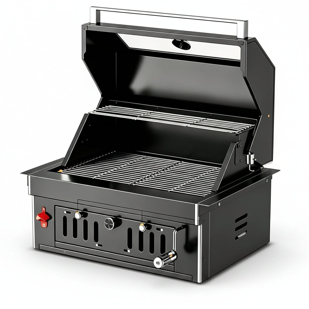 27-Inch Heavy Duty Charcoal Grill, 304 Stainless Steel Portable Outdoor BBQ with Adjustable Tray, Large Front Door & Side Vents for Backyard, Patio, Camping Family BBQ Gatherings