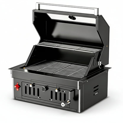 27-Inch Heavy Duty Charcoal Grill, 304 Stainless Steel Portable Outdoor BBQ with Adjustable Tray, Large Front Door & Side Vents for Backyard, Patio, Camping Family BBQ Gatherings