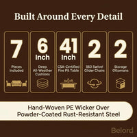 Luxurious 7 Piece Patio Furniture Set with Fire Pit Table, High Back Wicker Swivel Rocker Glider Outdoor Chairs with 6" Cushion, All-Weather Patio Conversation Set for Yard Garden - Brown/Beige — Results & Stats